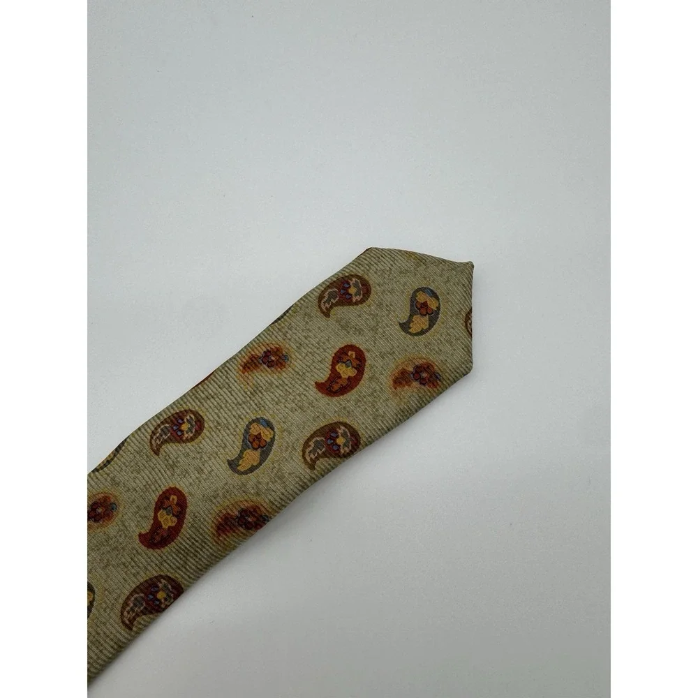 Ermenegildo Zegna‎ Silk Tie Beige Paisley Floral Necktie Made in Italy Luxury